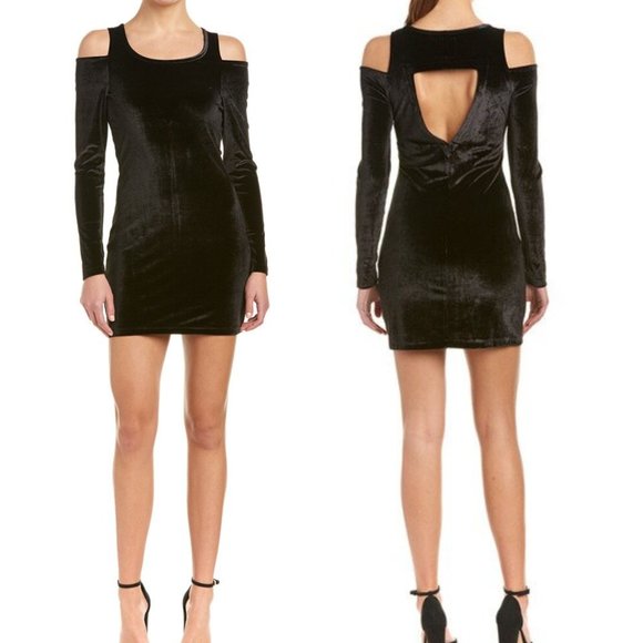 NEW CHASER Mini Dress Black Velvet Party  Boat Neck Cold-Shoulder Long Sleeve - Picture 3 of 11